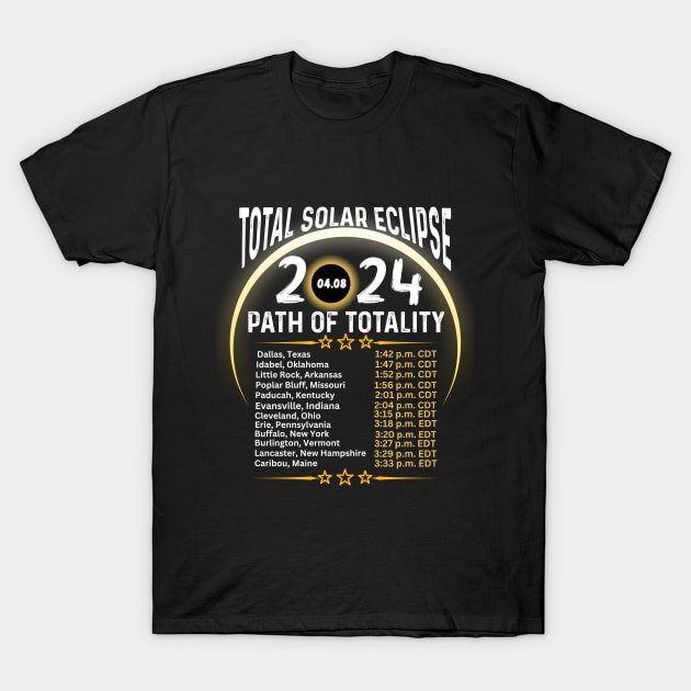 Path Of Totality North America Tour State Solar Eclipse 2024 T-Shirt by Peter smith